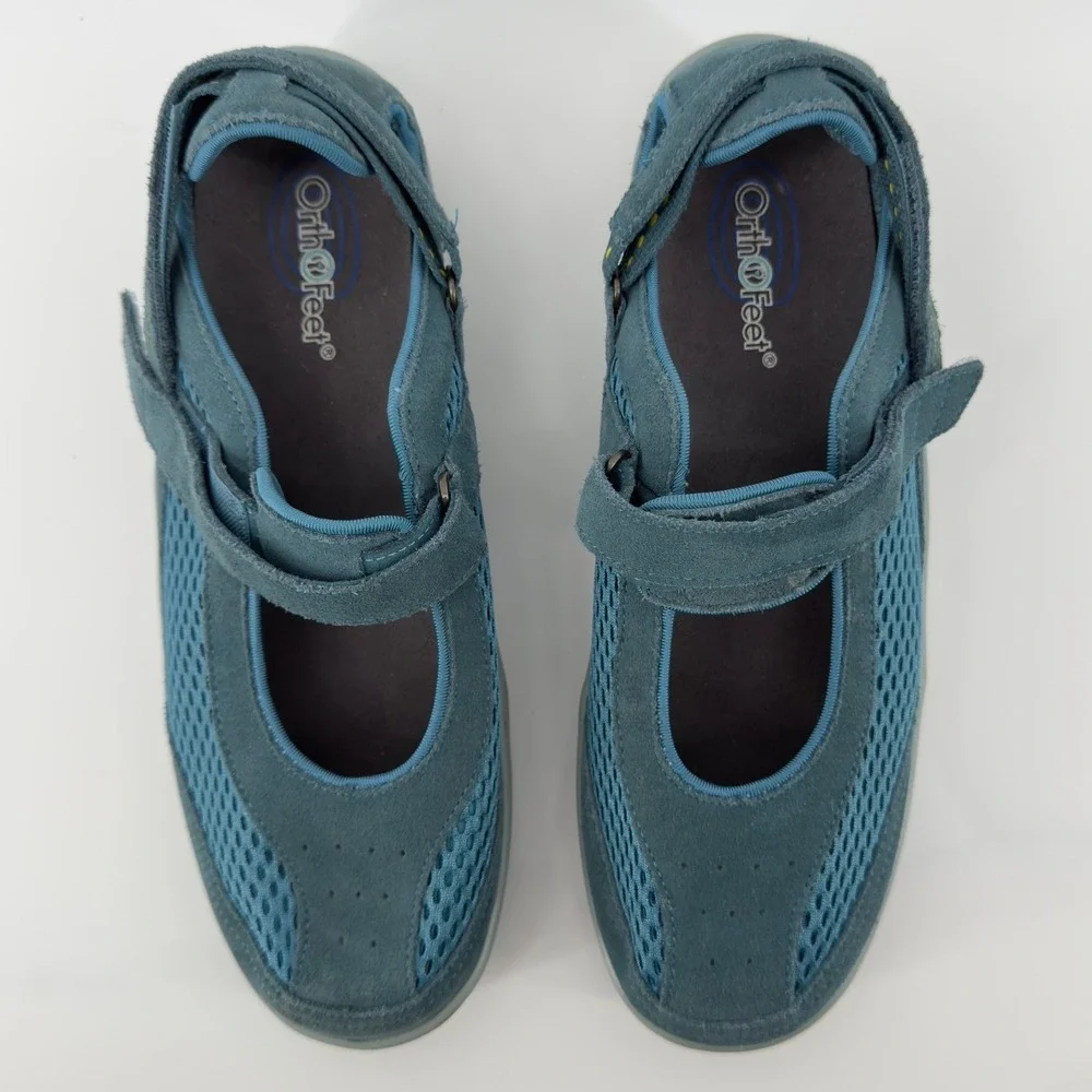 Orthofeet Mary Jane Sanibel Shoe Turquoise Blue Women 11.5W Hook & Loop Walking‎